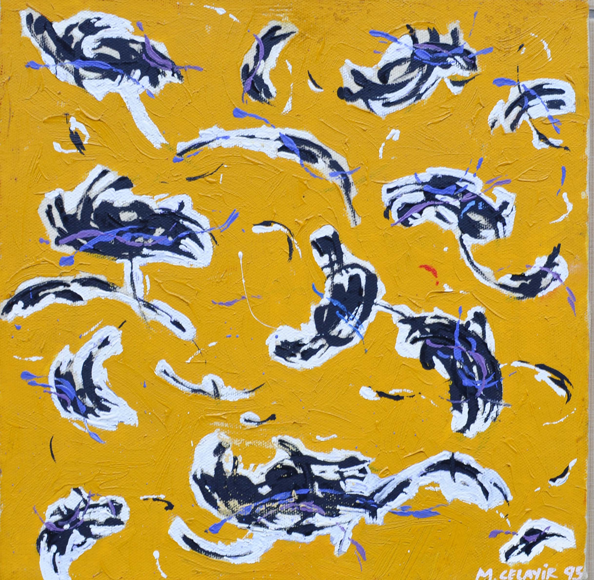 Kaligrafik soyutlama-1, tuval üzeri yagliboya,32x32 cm, 1995 